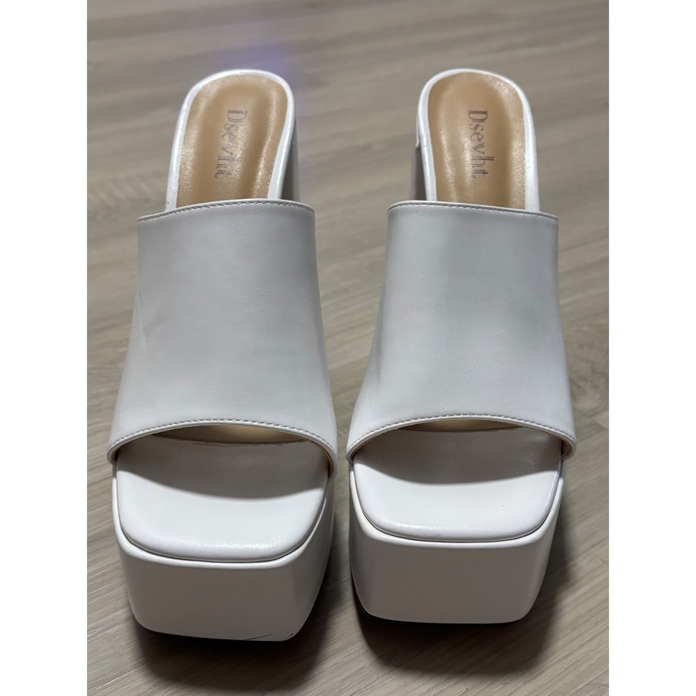 Dsevht White Platform Mule Heels Chunky Block Heel Sandals EU 39 US 8.5